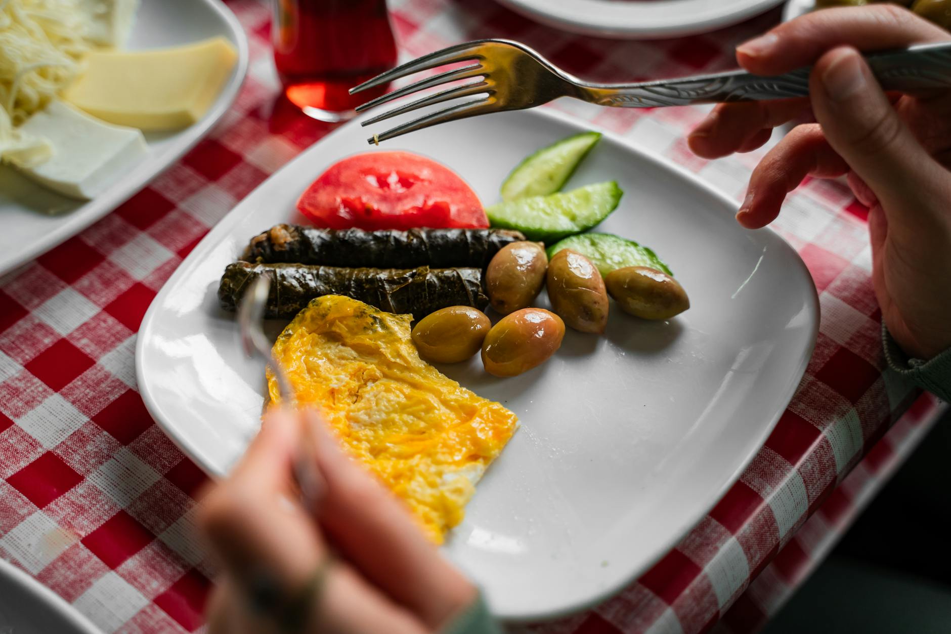 Mediterranean breakfast plate on a wooden table